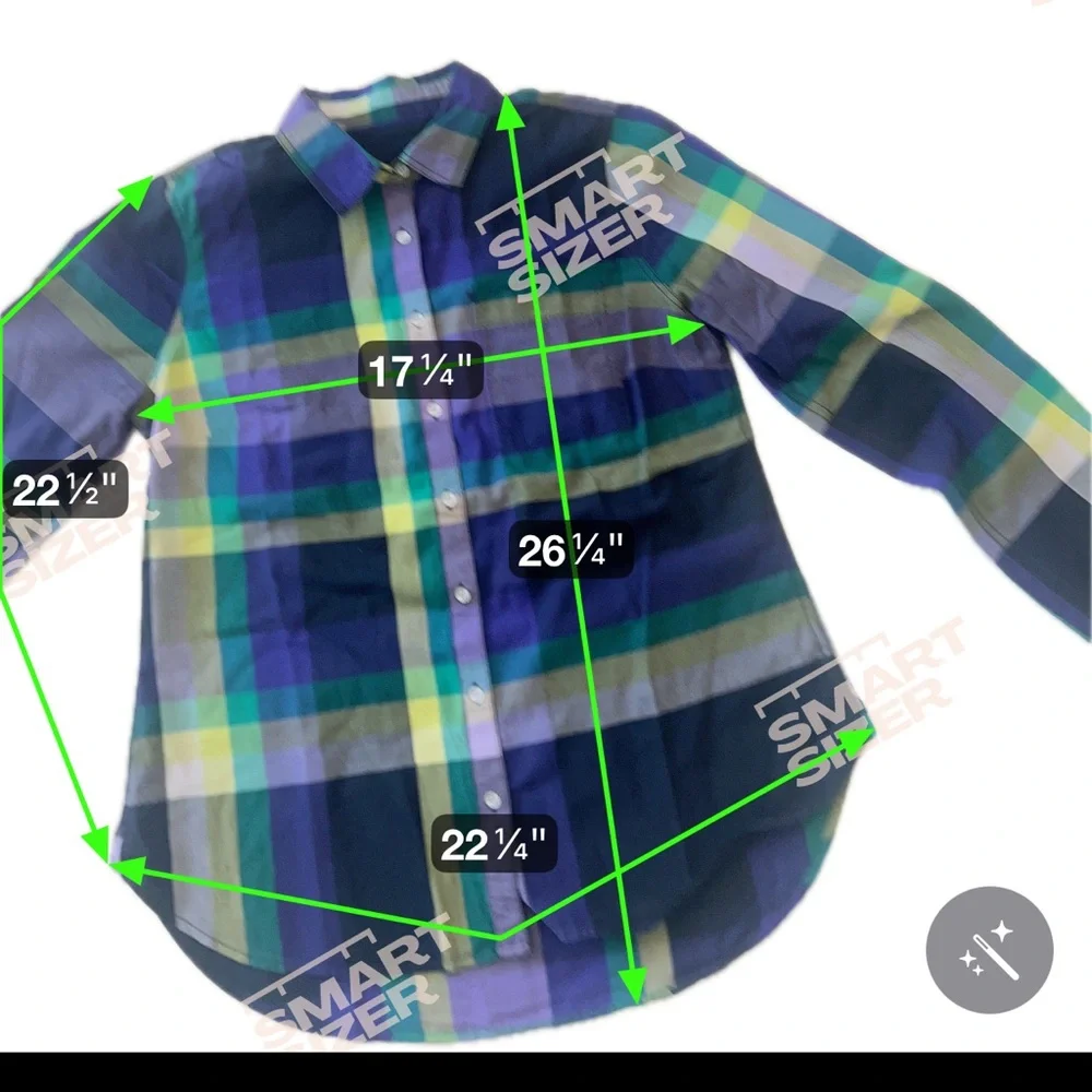 Plaid Long Sleeve Button Front Shirt 100% Cotton Purple Blue Green Women’s M - Picture 9 of 11